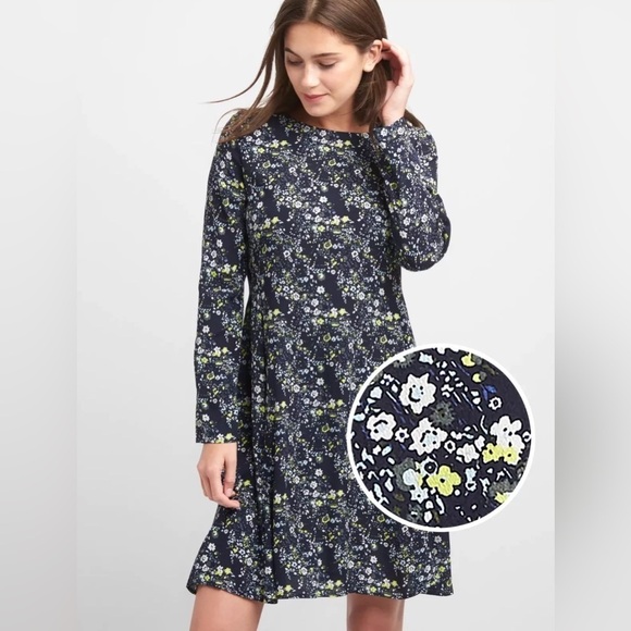 GAP Long sleeve swing dress navy floral size M - Picture 1 of 10